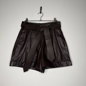 Cara Cara Zayna Leather Shorts Brown Pleated Belted High Rise NWT Size 2